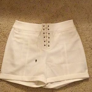 Dressy front lace up polyester shorts Size M White